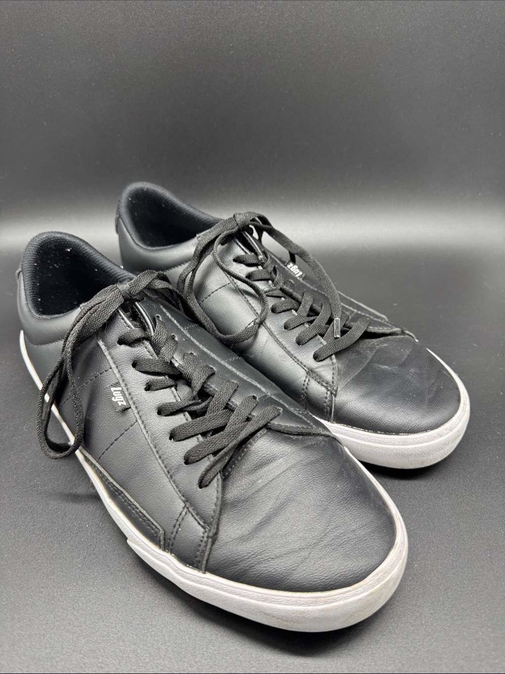 Lugz Men's Black Leather Sneakers with White Sole Sz 9.5